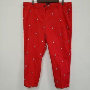 Talbots Womens Embroidered Dog Relaxed Chinos Size 16 Petite Red Preppy‎ Mature